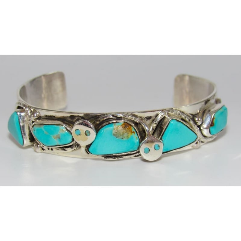 Zuni Snake Bracelet Royston Turquoise & Sterling Silver 7" Wrist Jude Candelaria (1 of 4)