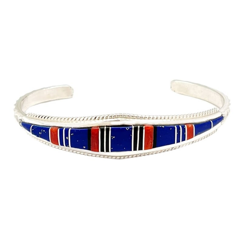 Zuni Inlay Lapis Coral Bracelet Sterling Native American D. Luna (1 of 4)