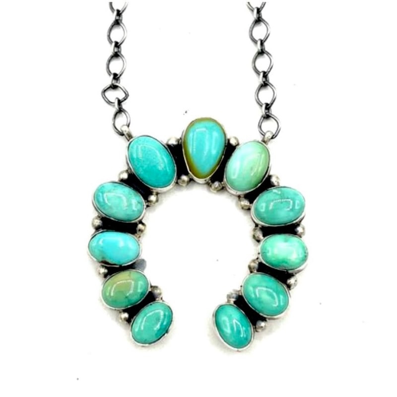 Navajo Carico Lake Turquoise Naja Necklace Squash Blossom Sterling Silver A. Martinez (1 of 3)