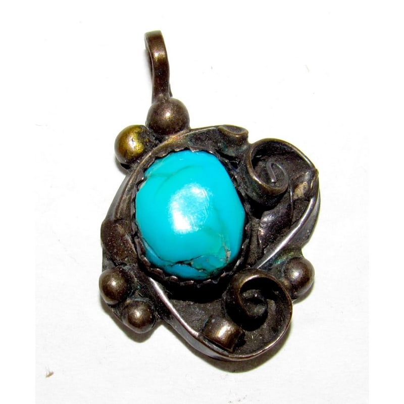 Vintage Navajo Turquoise Pendant Sterling Silver Old Pawn Native American (1 of 3)