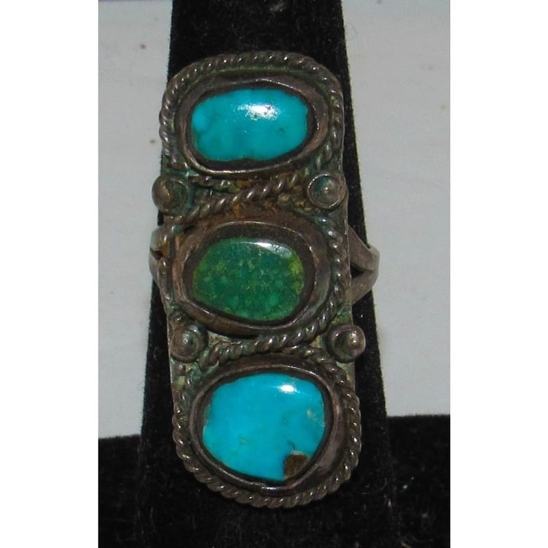 Old Pawn Navajo Cerrillos Turquoise Ring Size 6 Sterling Silver Native American (1 of 4)