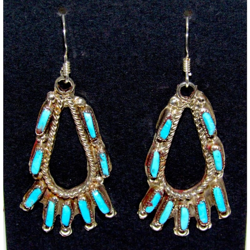 Zuni Turquoise Dangle Earrings Sterling Silver V. Yawakia: For your consideration is a pair of these exceptional Zuni sterling silver and Sleeping Beauty mine turquoise dangle earrings by the collectible Zuni artist Veronica Yawakia. These fab quality earring