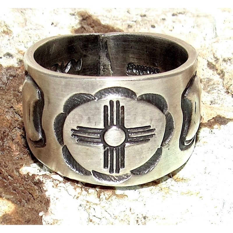 Navajo Martha Cayatineto Zia Cross Ring Size 10 Sterling Silver Band Native: For your consideration is this stunning Native American Navajo sterling band ring in size 10 with hand etched Zia Cross design by the Navajo artist Martha Cayatineto. Marked sterling and is signed by