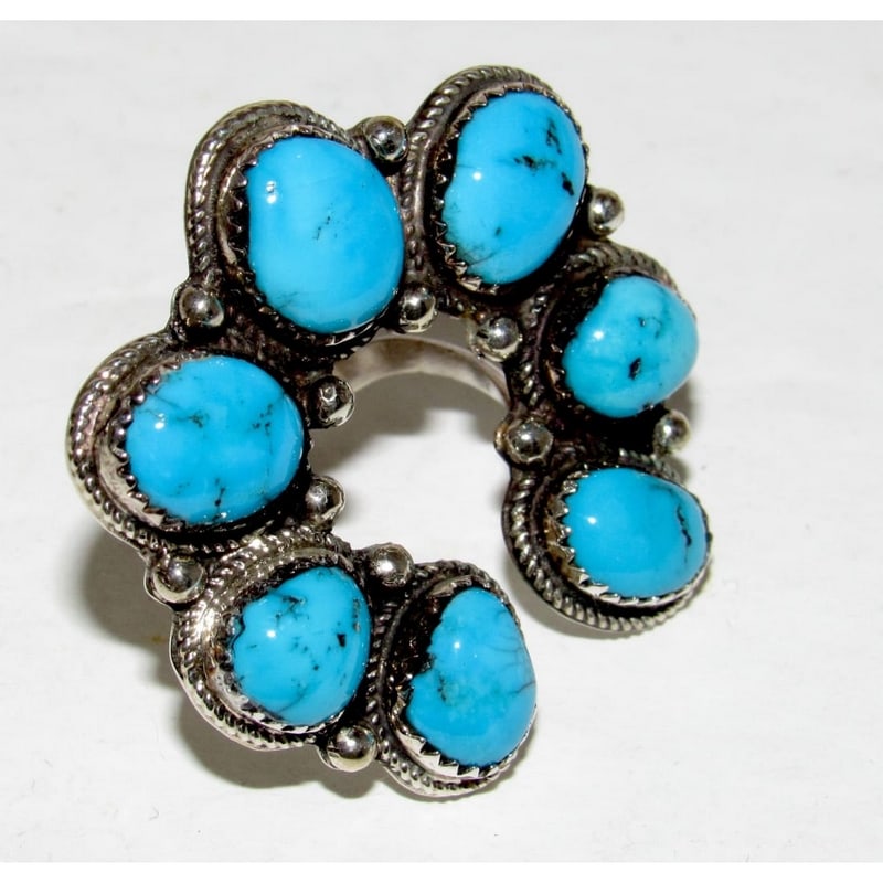 Navajo Naja Ring Size 8 Kingman Turquoise Statement Ring Native Signed - 4