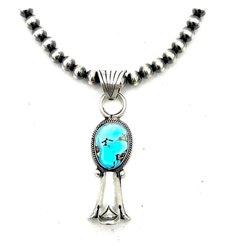 Navajo Pearls & Squash Blossom Pendant Golden Hills Turquoise Sterling Silver (1 of 3)