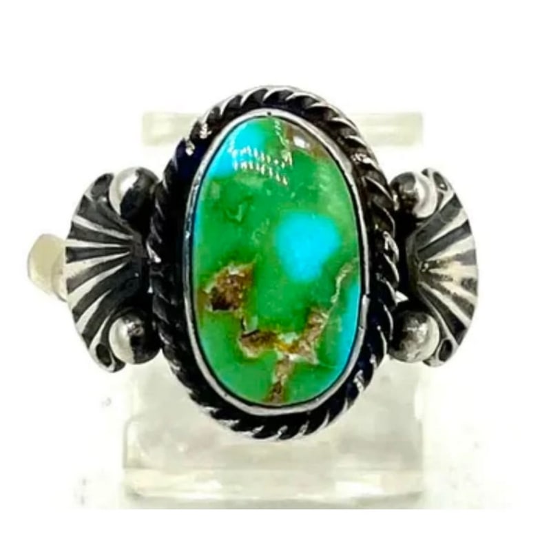 Navajo Royston Turquoise Ring Size 10 Sterling Silver J. Largo: For your consideration is this fab Navajo sterling silver, and Royston turquoise ring size 10 by the Navajo artist J. Largo. Size 10. Measures about 1/2" on the front. Wonderful example of wearable Na