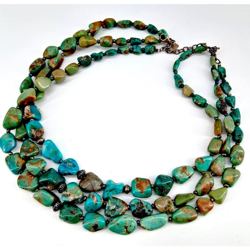 Navajo Turquoise 3 Strand Heishi Beaded Necklace Sterling Silver Vintage (1 of 6)