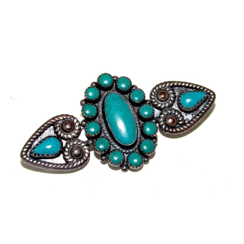 Old Pawn Navajo Turquoise Sterling Silver Brooch Pin Vintage (1 of 3)