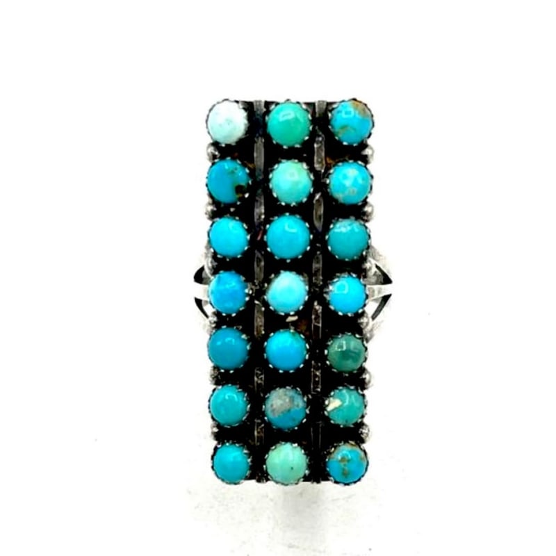 Zuni Snake Eye Turquoise Cluster Ring Size 8 Sterling Silver K. Lonjose (1 of 3)