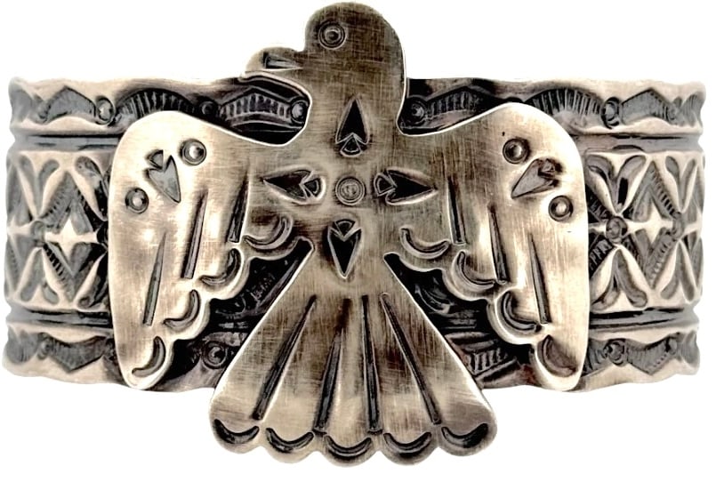 Vintage Navajo Men Thunderbird Cuff Bracelet Sterling Silver 60g (1 of 4)