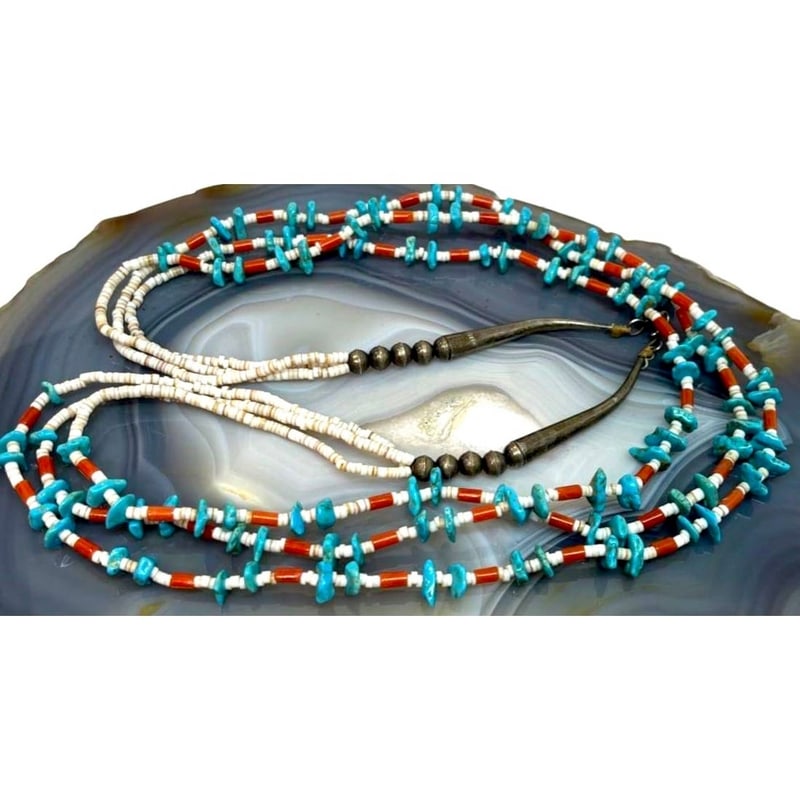 Vintage Santo Domingo Multi Strand Turquoise Coral Shell Heishi Necklace (1 of 4)