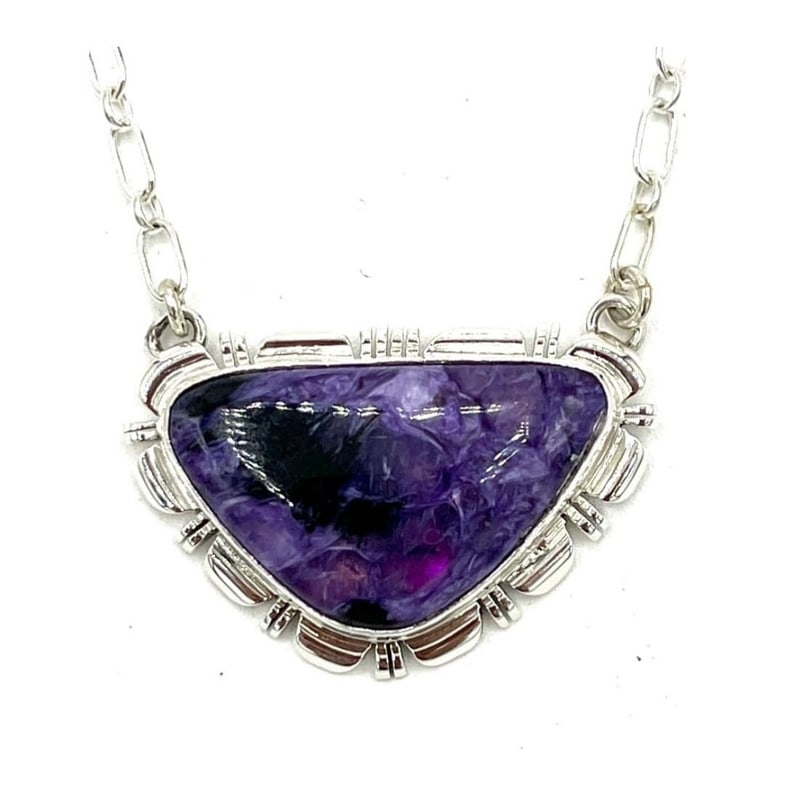 Navajo Purple Charoite Bar Necklace Sterling Silver A. Lee (1 of 4)