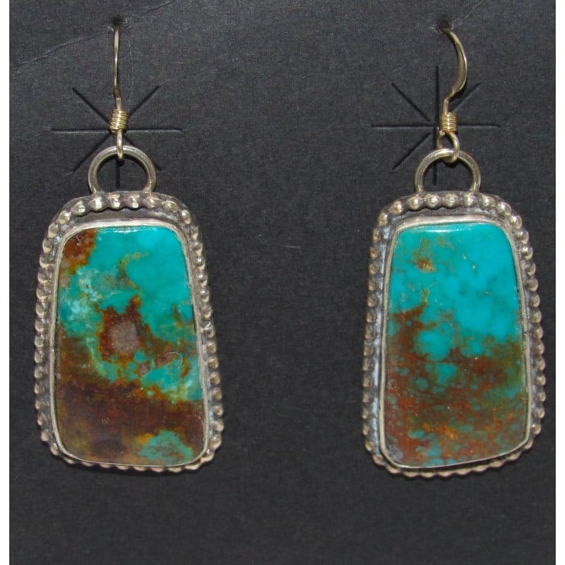 Navajo Gem Grade Royston Turquoise Dangle Earrings Sterling L Hurley (1 of 4)