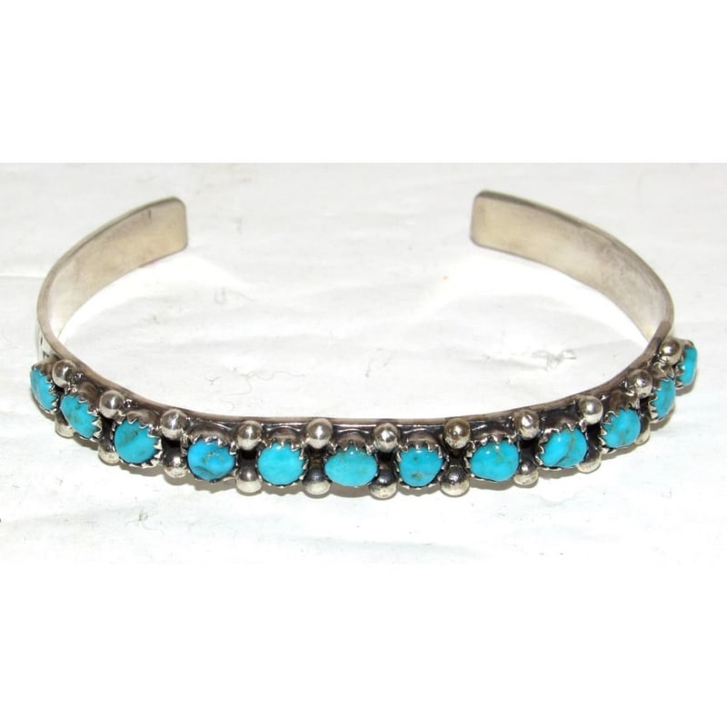 Navajo Kingman Turquoise Stacker Cuff Bracelet Sterling Silver - 2