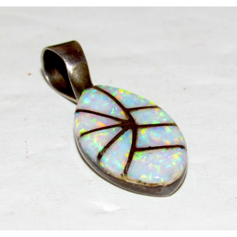 Vintage Navajo Opal Inlay Pendant Sterling Silver Signed (1 of 4)