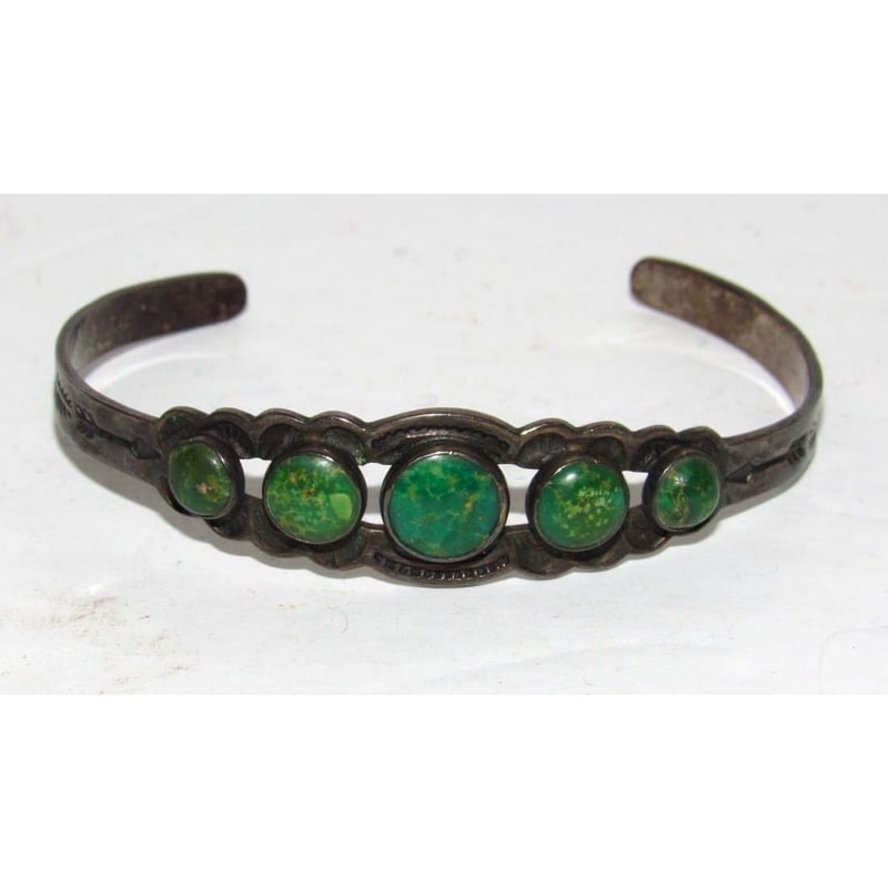 Vintage Navajo Cerrillos Turquoise Cuff Bracelet Ingot Sterling Silver (1 of 4)