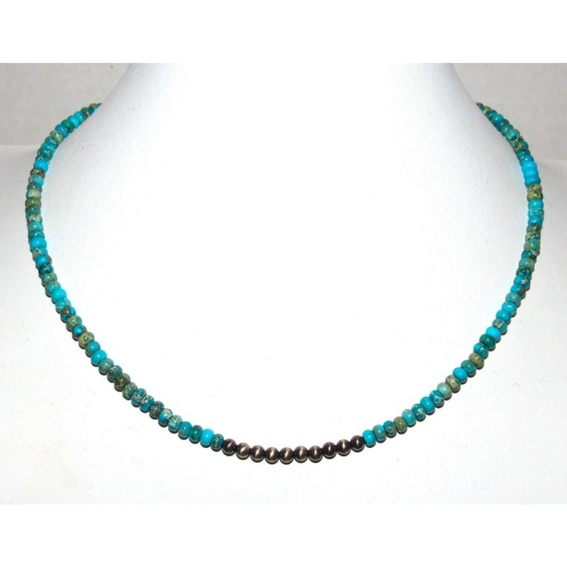 Navajo Rolled Turquoise & Navajo Pearls Heishi Choker Necklace Native 18L (1 of 4)