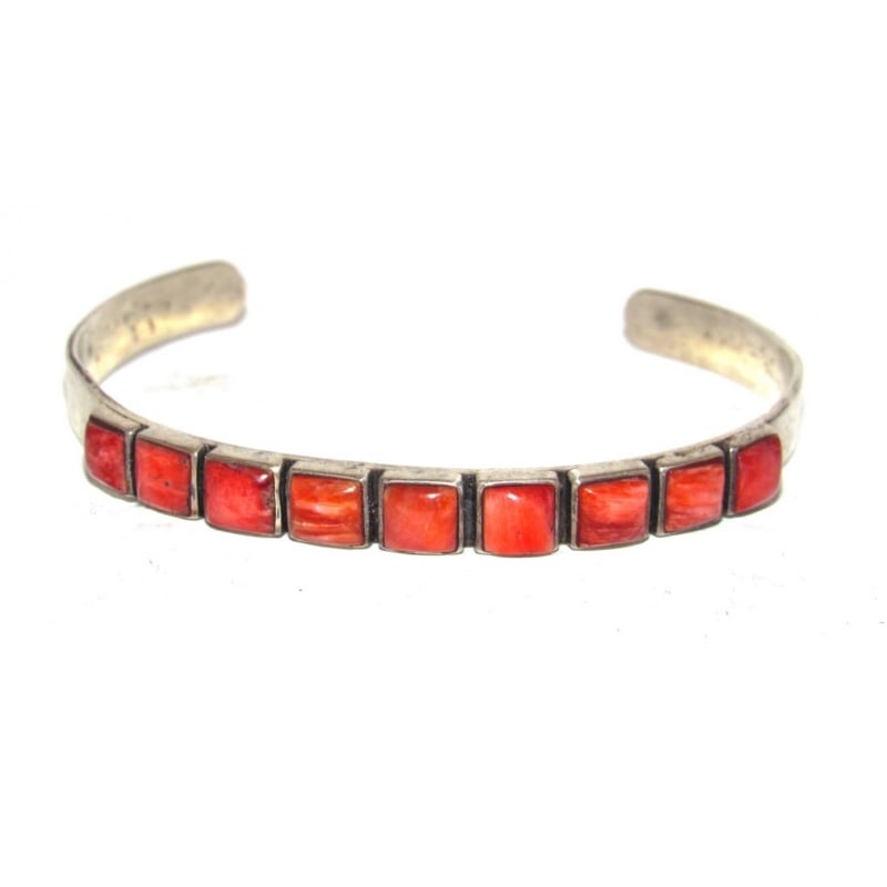 Vintage Navajo Orange Spiny Stacker Cuff Bracelet Sterling Silver Signed (1 of 5)