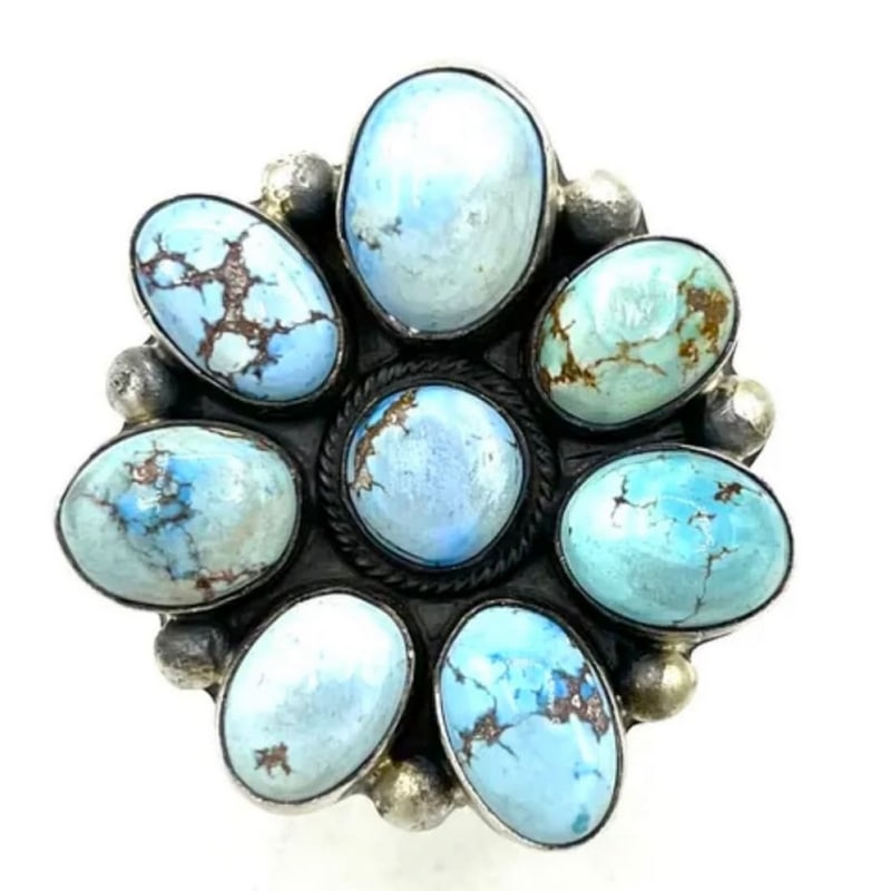 Massive Navajo Golden Hills Turquoise Cluster Ring Sz 9 Adjustable by A. Martinez (1 of 5)