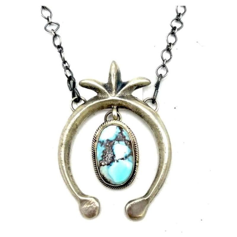 Navajo Golden Hills Turquoise Naja Bar Necklace Squash Blossom Sterling Silver T. Yazzie (1 of 3)