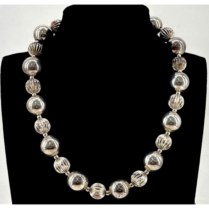 Vintage Sterling Silver Bead Necklace 17? Statement Necklace 65g (1 of 4)