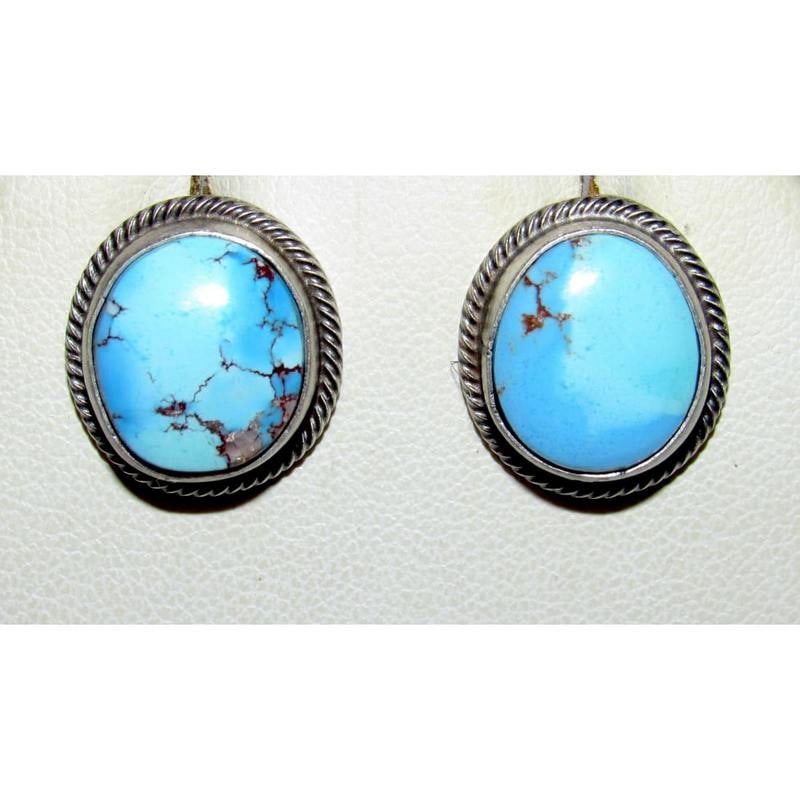 Navajo Golden Hills Turquoise Post Earrings Sterling Silver Tim Yazzie: Navajo Golden Hills Turquoise Post Earrings Sterling Silver Tim Yazzie. Stunning Navajo sterling silver and Golden Hills mine turquoise post stud earrings by the Navajo artist Tim Yazzie. The earrings