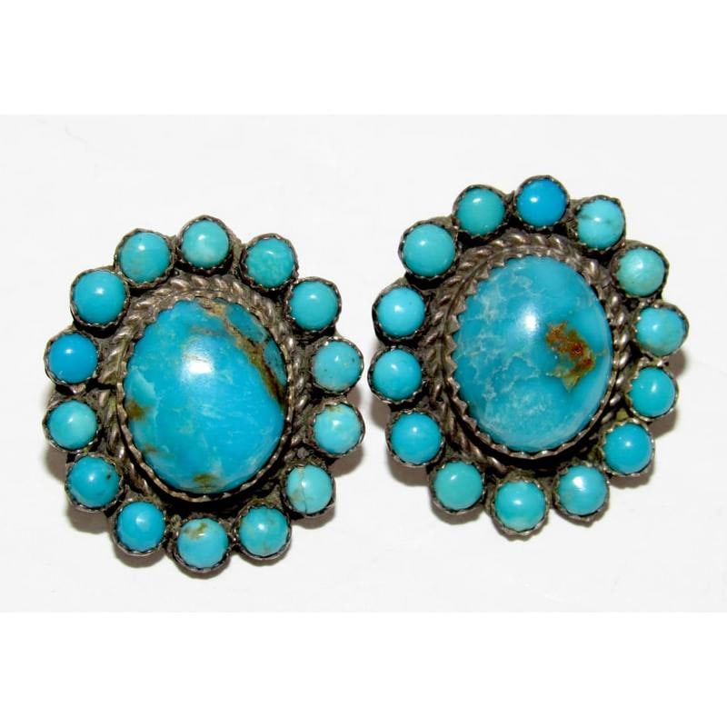 Vintage Navajo Morenci Turquoise Cluster Post Earrings Sterling Silver P. Yazzie (1 of 4)