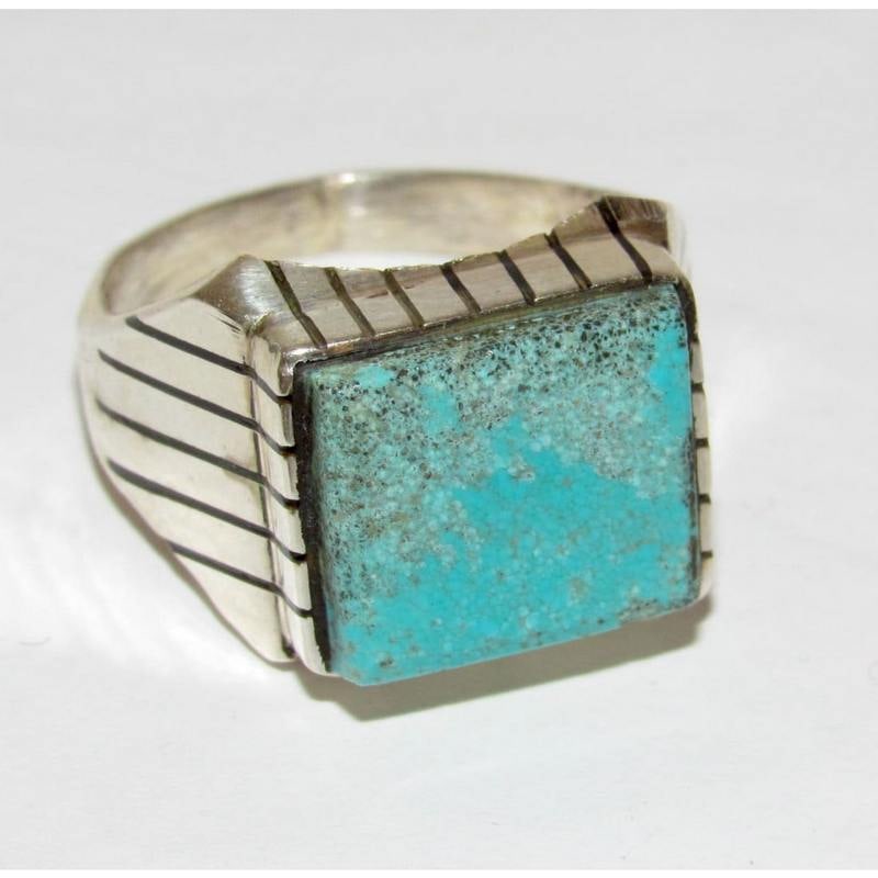 Navajo Ray Jack Turquoise Men Ring Size 10.5 Native Signed - 2