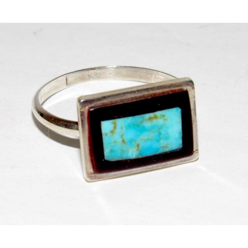 Zuni Turquoise Jet Inlay Ring Sz 11 Native American Signed (1 of 4)