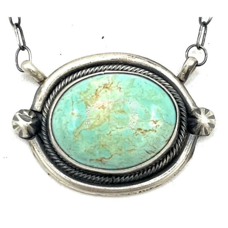 Navajo Dry Creek Turquoise Bar Necklace Sterling Silver S. Skeets (1 of 4)