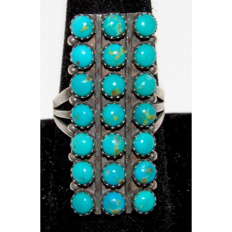 Zuni Snake Eye Turquoise Cluster Ring Size 8.5 Sterling Silver K. Lonjose (1 of 4)