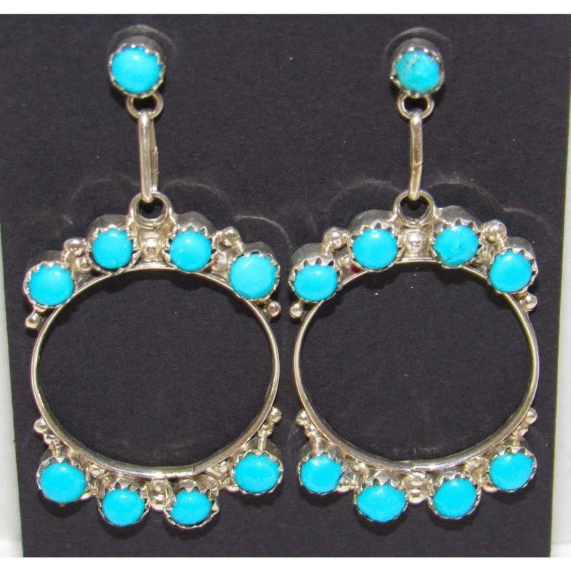 Zuni Snake Eye Turquoise Dangle Earrings Sterling Silver Native American (1 of 3)