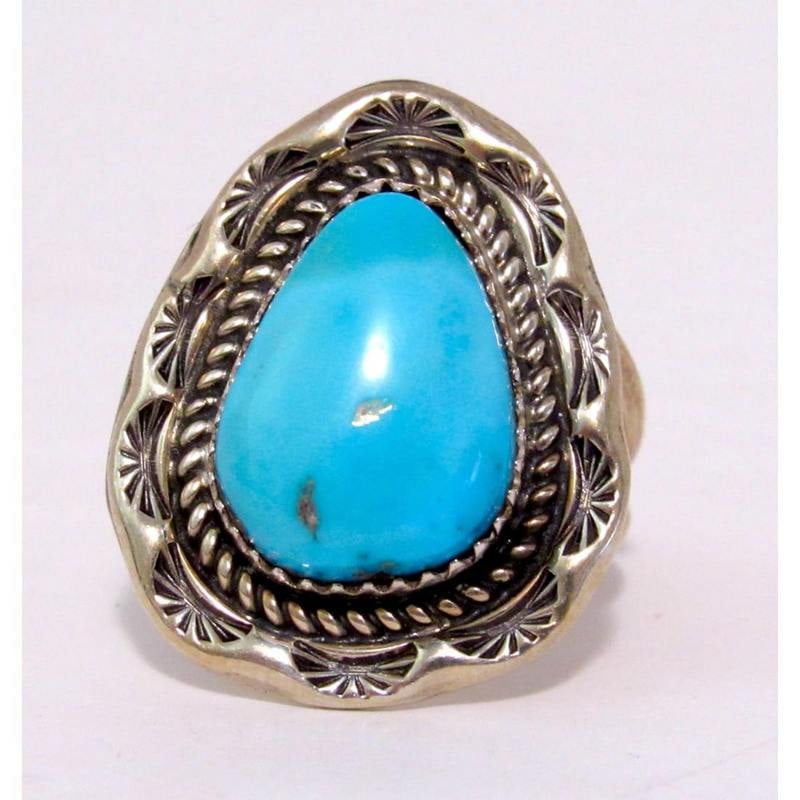 Navajo Sleeping Beauty Turquoise Ring Size 10 Sterling Silver Signed (1 of 6)