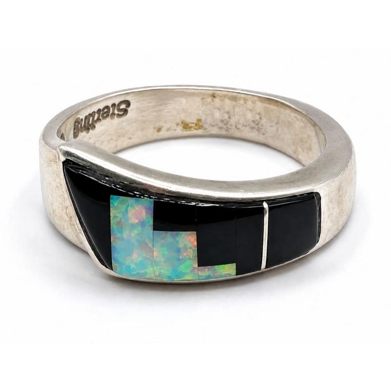 Navajo Inlay Ring Size 6 Sterling Silver Calvin Begay Signed (1 of 5)