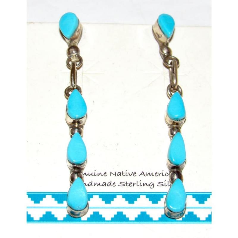 Zuni Petit Point Turquoise Dangle Earrings Sterling Silver Native American: Zuni Petit Point Turquoise Dangle Earrings Sterling Silver Native American. Stunning dainty Zuni sterling silver and petit point turquoise dangle earrings. The earrings measure impressively about 1 1/