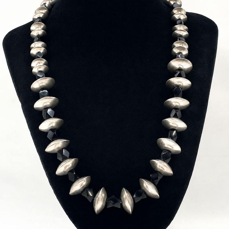 Vintage Taxco Mexico Sterling Silver & Black Obsidian Statement Necklace 106 G (1 of 4)