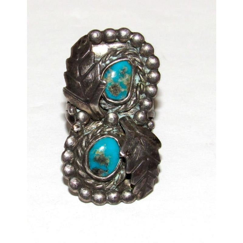 Old Pawn Navajo Kingman Turquoise Silver Ring Sz 5 (1 of 4)