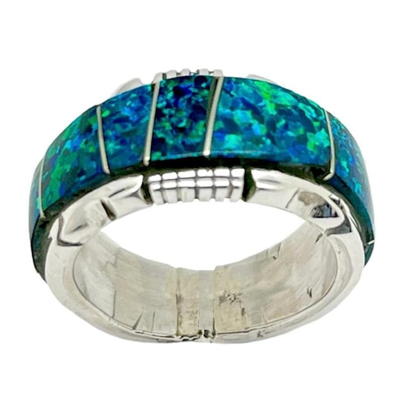 Navajo Opal Inlay Ring Sz 8 Sterling Silver Steve Francisco Native American: Elevate your jewelry collection with the Navajo Sterling Silver and Opal Inlay Ring, a stunning creation by the Navajo artisan Edison Yazzie. This exquisite ring showcases the artistry of intricate op