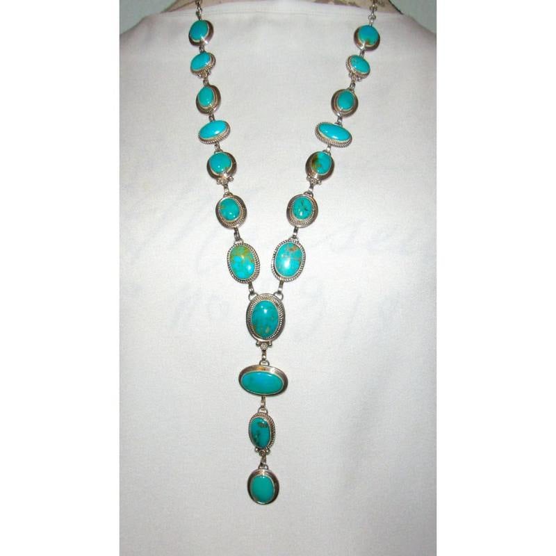 Navajo Royston Turquoise Lariat Necklace Sterling Silver K. Pino (1 of 4)