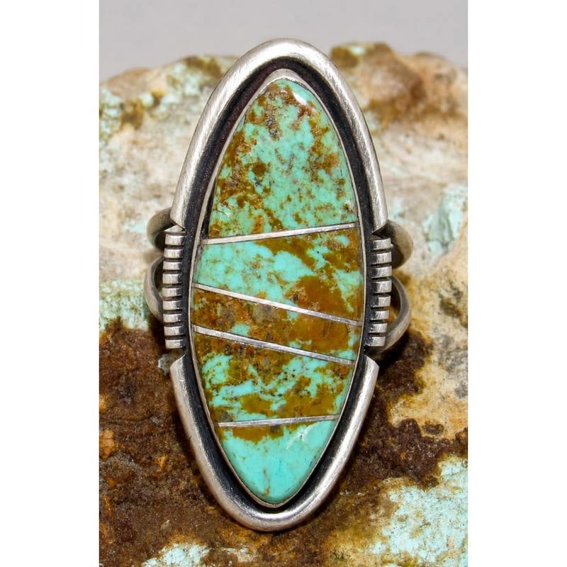Navajo Number 8 Turquoise Inlay Ring Sz 8 Sterling Silver Steve Francisco: Navajo Number 8 Turquoise Inlay Ring Sz 8 Sterling Silver Steve Francisco. Stunning Navajo Number 8 Mine Turquoise and Sterling Silver ring, a true masterpiece created by Navajo artist Steve Francisco