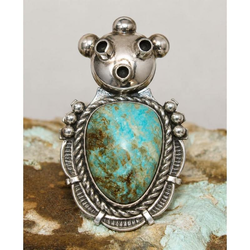 Navajo Kachina Ring Sz 10 Turquoise Mountain Sterling Bennie Ration Signed (1 of 6)
