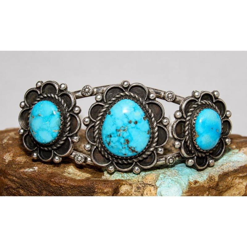 Vintage Navajo Kingman Turquoise Sterling Cuff Bracelet J Begay Native American (1 of 6)