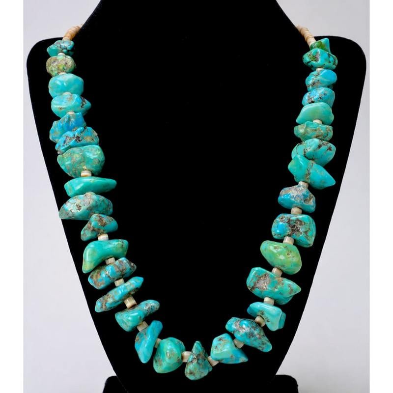 Old Pawn Navajo Turquoise Nugget & Melon Shell Heishi Bead Necklace (1 of 5)