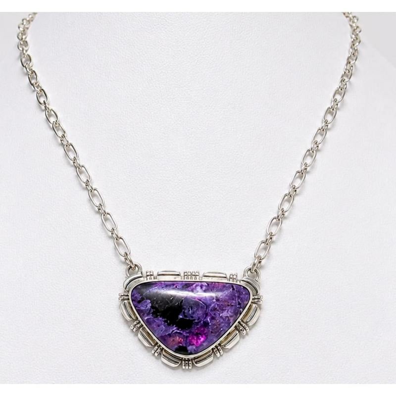 Navajo Purple Charoite Bar Necklace Sterling Silver A. Lee (1 of 4)