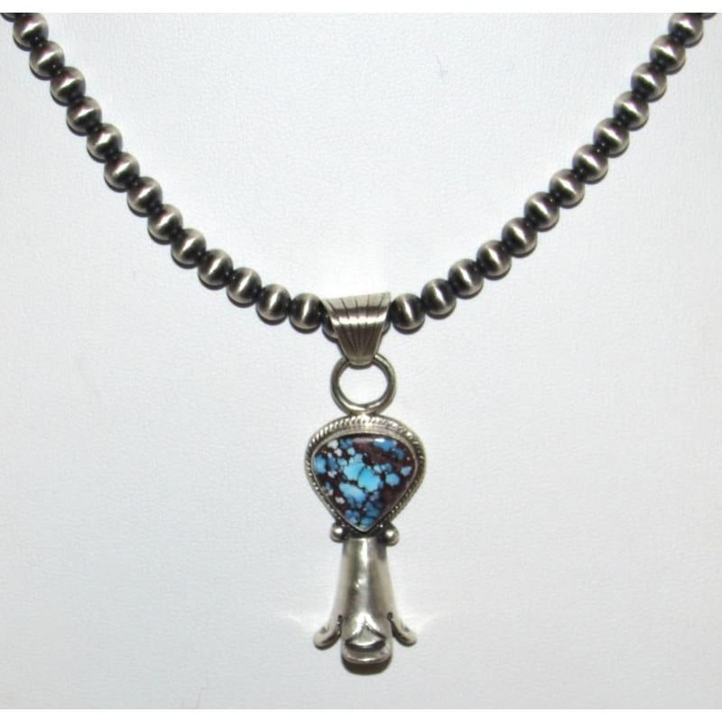 Navajo Pearls & Squash Blossom Pendant Golden Hills Turquoise Sterling Silver (1 of 4)