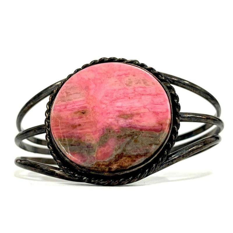Vintage Navajo Pink Rhodonite Cuff Bracelet Sterling Silver Native American (1 of 4)