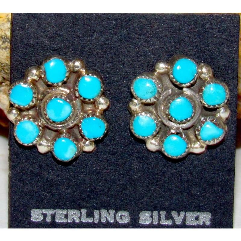 Zuni Turquoise Small Cluster Post Earrings Snake Eye Design (1 of 4)
