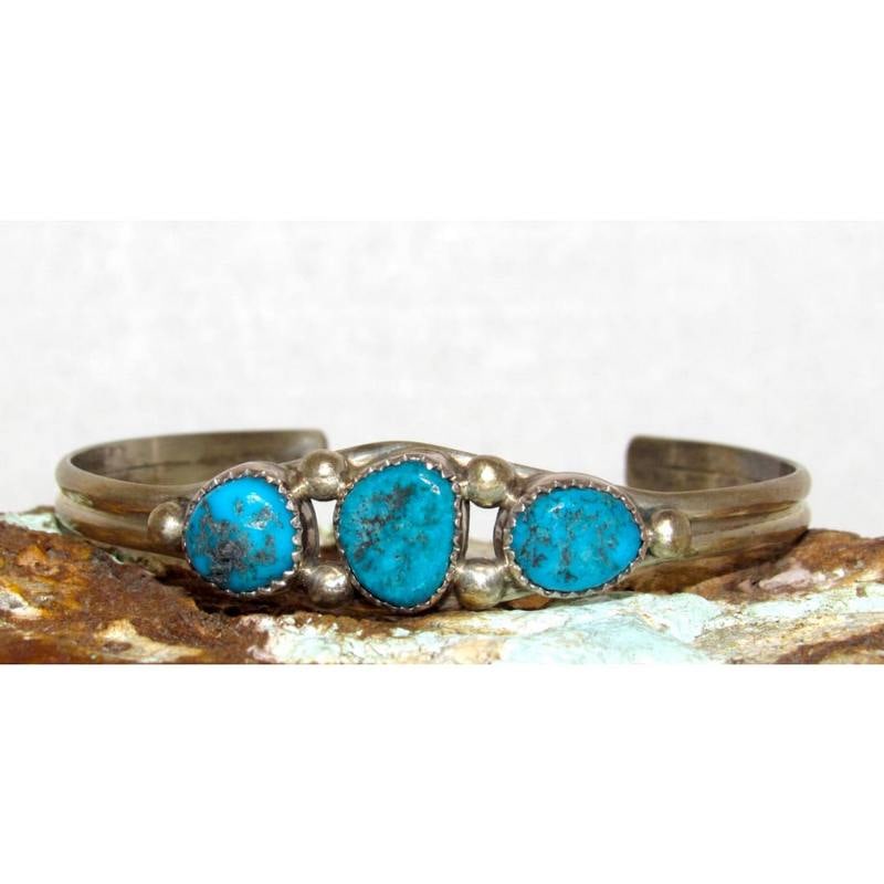 Navajo Kingman Turquoise Stacker Cuff Bracelet Sterling Silver (1 of 5)