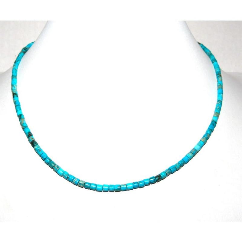 Navajo Rolled Turquoise Heishi Choker Necklace Native American 16L (1 of 4)