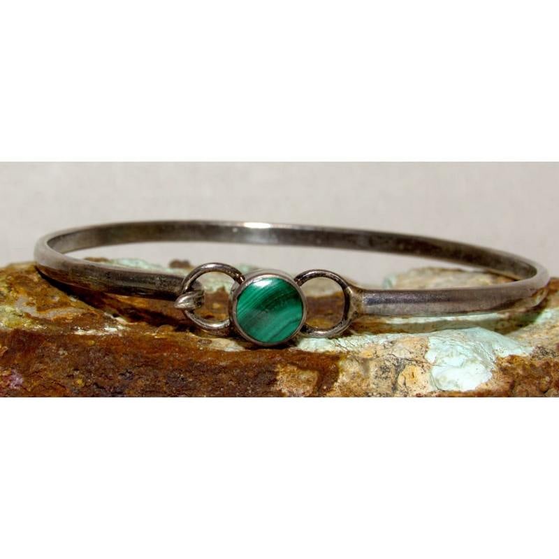 Vintage Taxco Mexico Malachite Bangle Bracelet Sterling Silver Southwestern (1 of 5)
